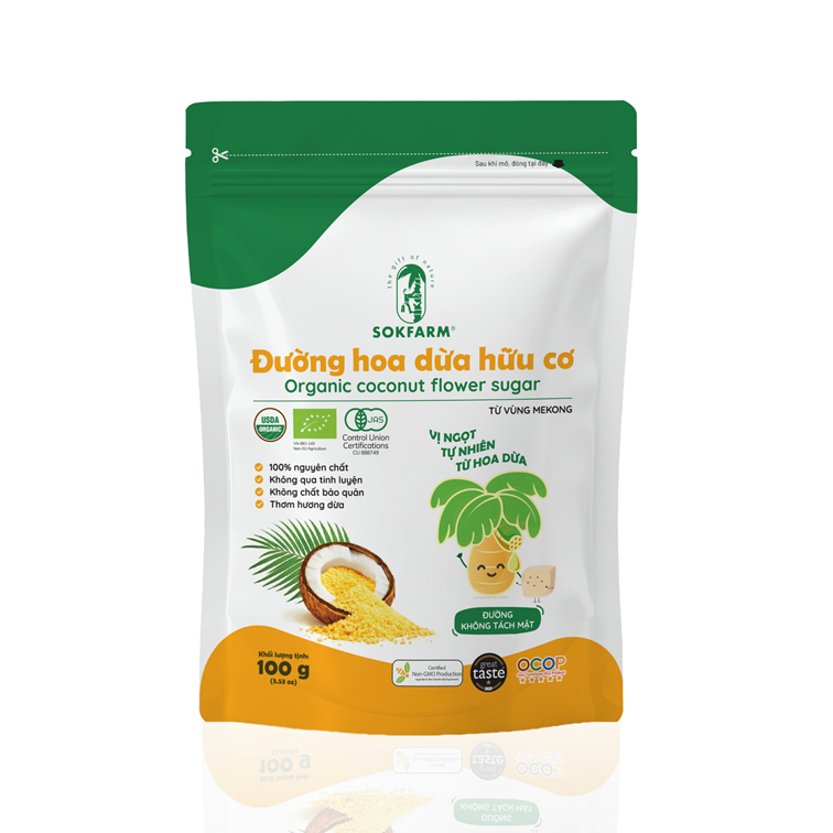 Túi đường hoa dừa organic Sokfarm cho bé (túi 100g)